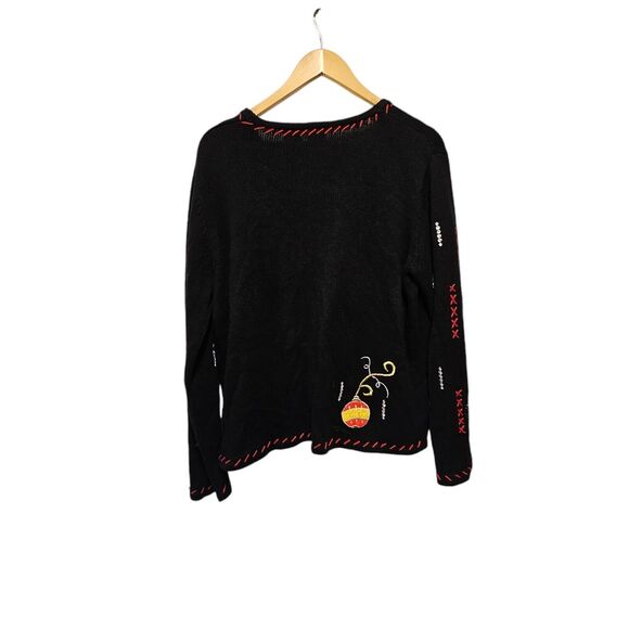 HOLIDAY EDITION Cardigan Full Zip Christmas Sweater Black Ornaments LARGE - Picture 5 of 5